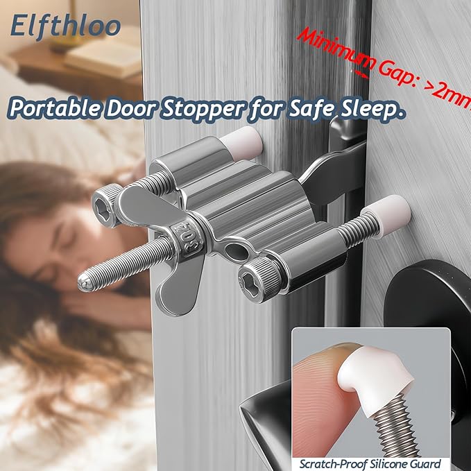 Portable Hotel Door Locks, Upgraded Adjustable Travel Door Stopper for Inward-Swinging Doors, Fits 2mm+ Gap, TSA-Approved, Extra Security for Apartment, Dorm, 1 Pack 304 Stainless Steel