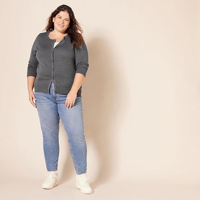 Amazon Essentials Women's Lightweight Crewneck Cardigan Sweater (Available in Plus Size)