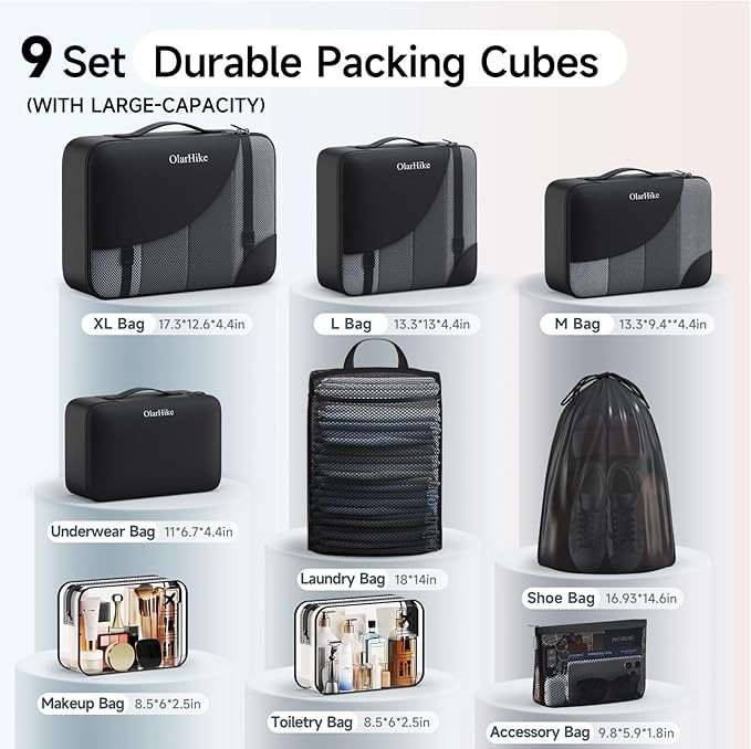 11 Set / 9 Set Packing Cubes for Travel,Gifts for Women Mom Kids,TSA Approved Bags for Makeup, Cosmetic, Toiletry, Organizers for Suitcase Carry On,Cruise Essentials Airplane Accessories,Black Floral