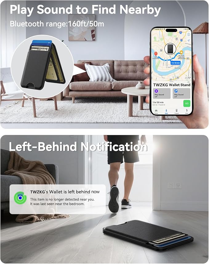 TWZKG for MagSafe Wallet, Works with Apple Find My,5 Card Holder with Stand, Magnetic Phone Wallet for iPhone 17/16/15/14/13/12 Pro Max Plus Air, RFID Blocking Vegan Leather,Black