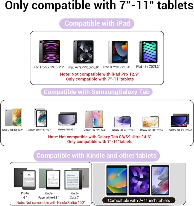 Universal Airplane Tablet Holder, Handsfree Travel Essential Tablet Mount with Multi-Directional 360 Degree Rotation for Flying, Compatible with iPad/Galaxy Tabs, Purple (Only Fits 7–11" Tablets)