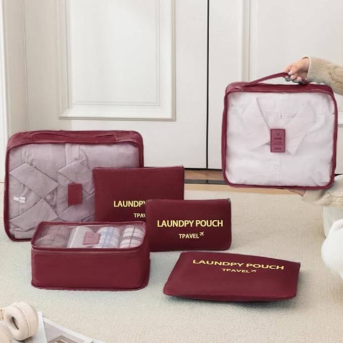 12 Set Packing Cubes for Travel Luggage Packing Bags Reusable Waterproof Suitcase Organizer Bags Set with Shoe Bag and Toiletry Bag (Grey+Wine Red)
