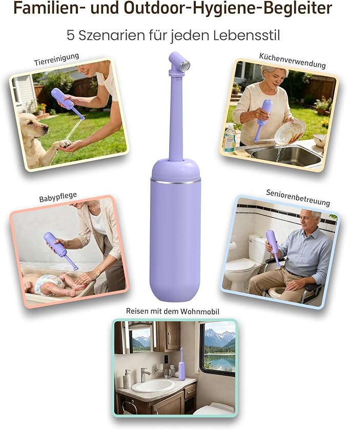 Leak-Proof Portable Bidet for Travel, Full 380ml (12.8oz) Capacity Handle Bidet, Peri Bottle with Secure Seal for On-the-Go Hygiene, Postpartum Care & Camping&Outdoor (Purple)