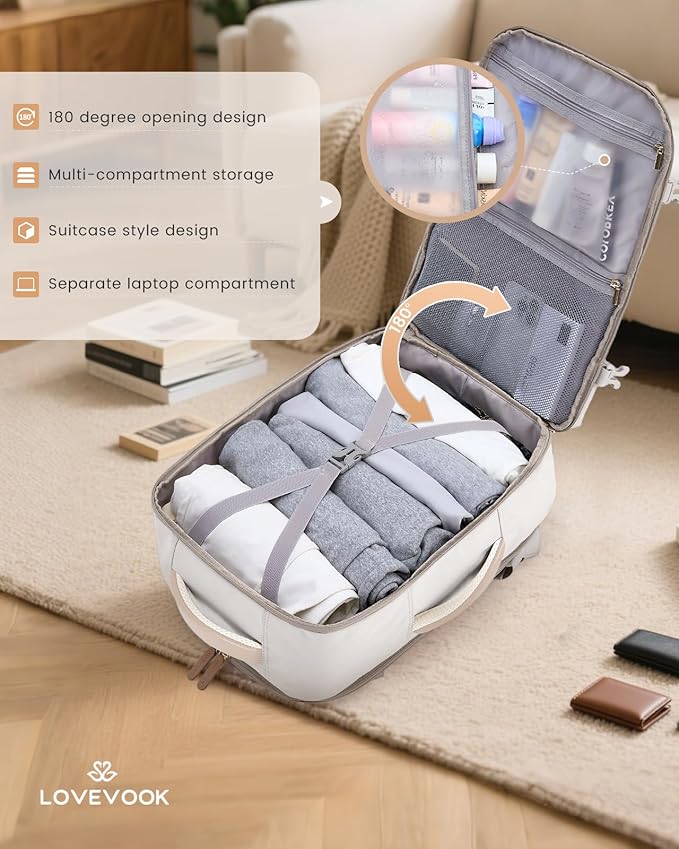 LOVEVOOK Travel Backpack for Women & Men, 50L Carry on Backpack Airline Approved, Large TSA Personal Item Travel Bag fits 17.3" Laptop, Business Weekender Bag for Essentials, 4Pcs
