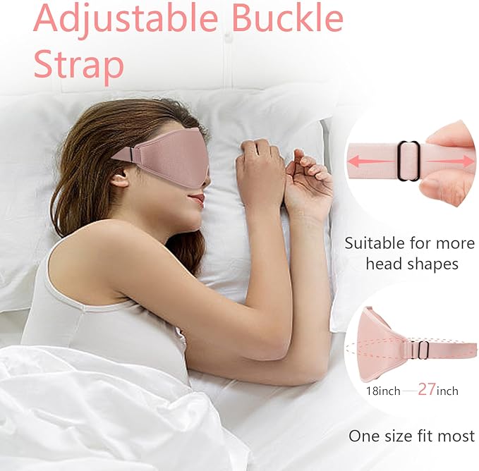Sleep Mask 3D Eye Mask for Sleeping 100% Light Blocking Eye Covers with Adjustable Strap Night Blindfold for Women Memory Foam Light Pink