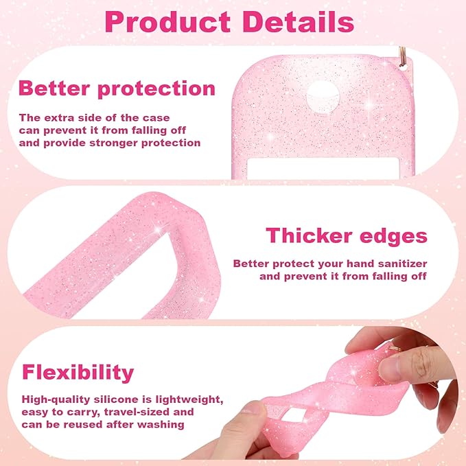 Palksky Hand Sanitizer Spray Case for Touchland,Protective Case with Keychain for Power Mist and Glow Mist1 fl oz(Glitter Sequin Pink and Blush Beige),Travel Size
