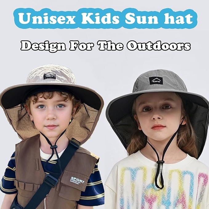 Outdoor Kids Sun Hat with Neck Flap UPF 50+ Quick Dry Beach Hats for Baby Boys Girls Age 2-12 Years Adjustable
