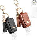Grevosea 2Pcs Hand Sanitizer Holder, 30ml Portable Leather Hand Sanitizer Travel Size Keychain Empty Squeeze Bottles Refillable Container for Toiletry Lotion Liquid Soap Shampoo (Black+Brown)