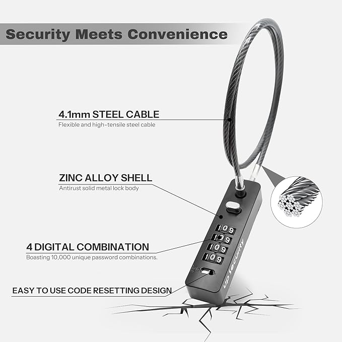 Bike Lock Cable 23.6" for Bicycle Scooter, Small Combination Cable Lock with Code for Luggage Suitcase Backpack Travel Safe, Combo Chain Padlock, for Fridge, Outdoor Fence Gate, Locker
