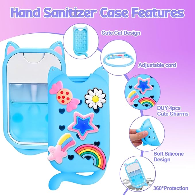 Mity rain Hand Sanitizer Spray Case Compatible With Touchland, Cute Silicone Hand Sanitizer Holder Keychain with 4 Charms, Portable Refillable Sanitizer Accessory, Gift for Women And Teens