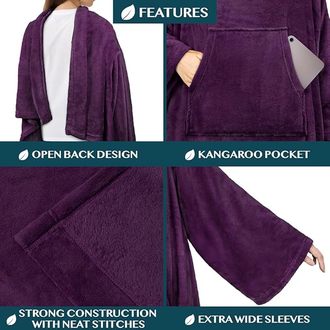 PAVILIA Blanket with Sleeves for Adult Women Men, Soft Warm Wearable Blanket Fleece Wrap Throw, Robe Blanket Gift