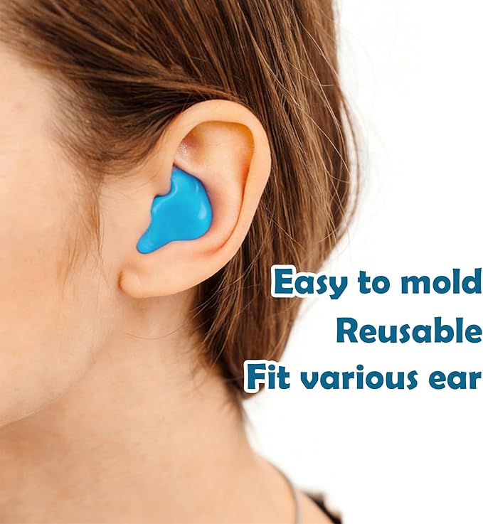 BlingKingdom 4 Pairs Moldable Silicone Ear Plugs, Soft Reusable Noise Cancelling Sleep Earplug for Sleeping, Airplanes, Travelling, Studying, Concerts, Swimming (Blue)