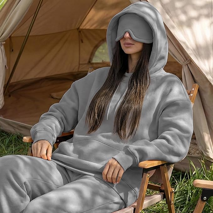 Ainangua Womens Oversized Pullover Essentials Hoodie with Eye Mask Comfor Airplane Mode Travel Office Vacation Sweatshirt