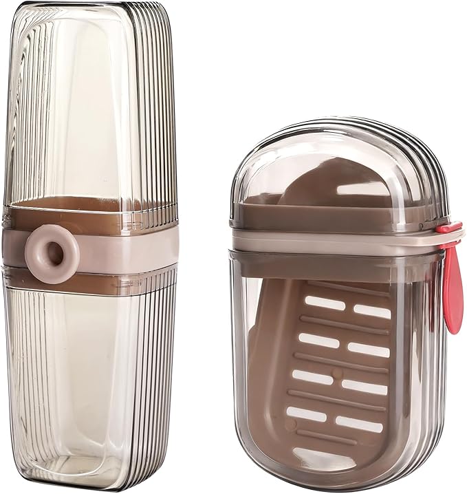 2Pcs Toothbrush Travel Case & Travel Soap Holder Dish Tray, Portable Clear Toothbrush Holders with Cover Leakproof Bar Soap Holder for Traveling School Camping Business Trip Bathroom