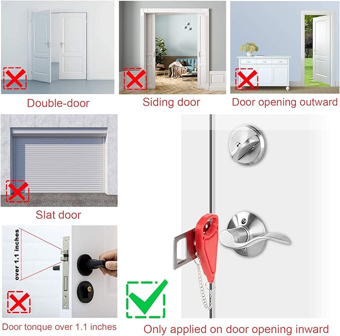 2 Pieces Red Portable Door Locks,Temporary Door Lockdown for Hotel Apartment, Provide More Security in an Unfamiliar Environment, Compact and Reliable Travel Essentials for Motels Dorm