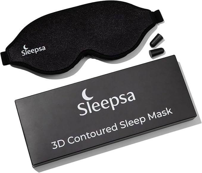 100% Blackout Luxury Sleep Mask for Men, Women, Side Sleepers Ultra-Soft 3D Contoured Eye Masks for Sleep, Travel, Meditation – Adjustable Comfort Fit with Free Ear Plugs – Black