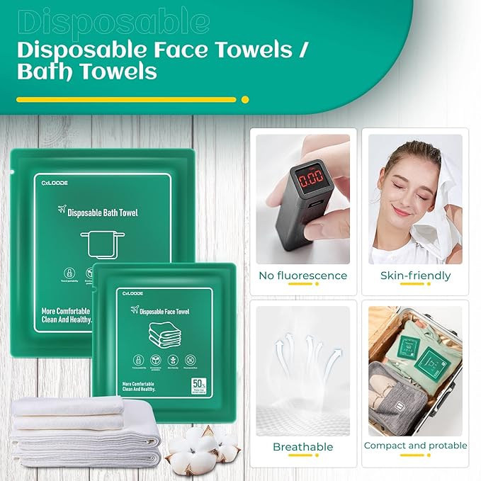 Disposable Bed Sheets for Hotel, Travelling Essentials with 2 Disposable Bath Towels 2 Disposable Face Towels and 4 Pcs Disposable Bed Sheets Set, Disposable Washcloths for Travel Hotel Essentials