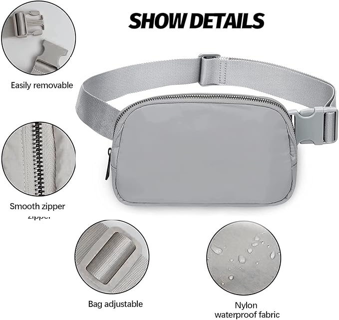 Belt Bag for Women Fanny Pack Dupes, Fashion Crossbody Waist Pack Bag with Adjustable Strap, Everywhere Belt Bag for Travel Outdoors Running Hiking（Grey）