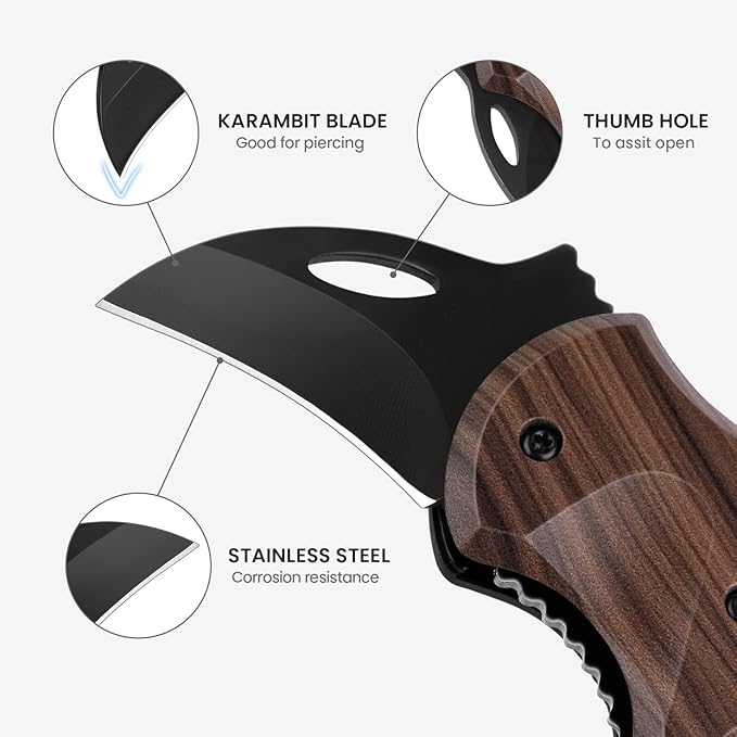 FUNBRO Small Pocket Knife for Men, Cool Box Cutter with 1.34 inch Sharp Blade, EDC Knives Tool for Everyday Carry (Wood Grain)