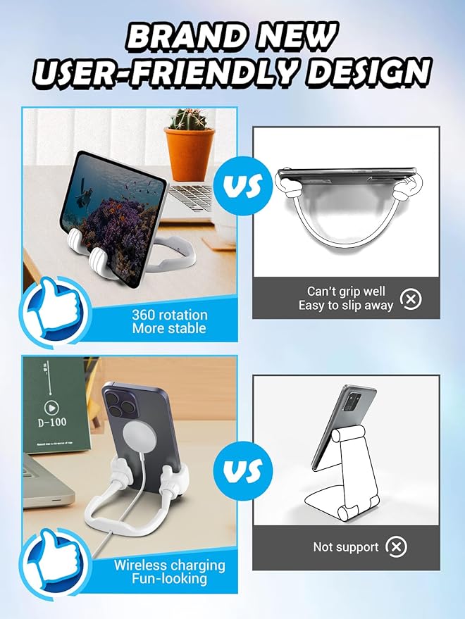 Easter Basket Stuffers for Teens Boys Girls Adults Cell Phone Stand Patented 2 Pack White Thumbs Up Lazy Phone Holder Cell phone Stand for Desk Fun Easter Gifts for Kids Men Women Wife Birthday