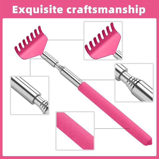 Kuvvfe 2 Pack Portable Extendable Back Scratcher, Stainless Steel Telescoping Back Scratcher with Beautiful Present Packaging(Pink red)