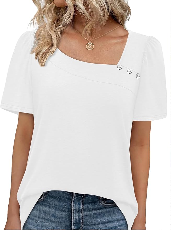 WIHOLL Womens Summer Tops Short Sleeve Shirts Square Neck Spring Outfits 2026 Fashion Clothing Blouses