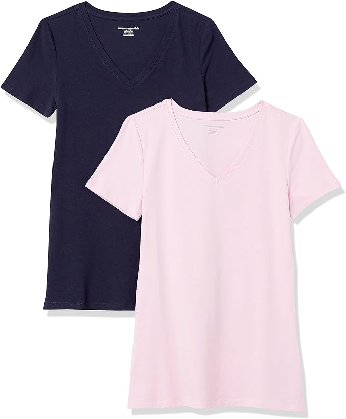 Amazon Essentials Women's Regular-Fit Short-Sleeve T-Shirt (Crewneck and V-Neck Options), Multipacks