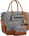 Duffle Bag for Women Travel, Weekender Bag Overnight Bag with Shoe Compartment, Carry on Bag with Crossbody Purse for Over Night, Weekend, Yoga, Gym, Business Trips, Hospital, Black Strip