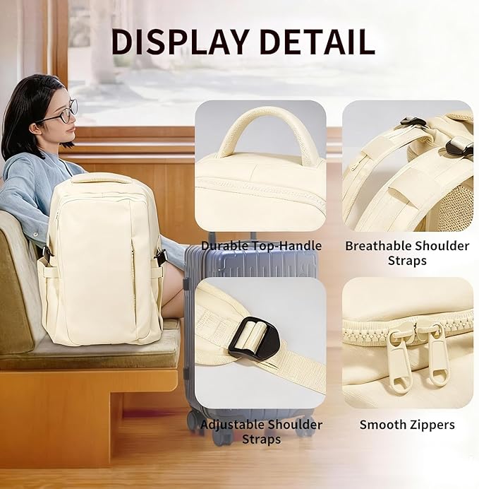 Travel Backpack for Women Men Carry on Backpack, Airline Approved Large Travel Bag Flight Approved Personal item, 15.6 Inch Laptop Backpack Casual Daypack for Weekender Business Hiking-WHITE