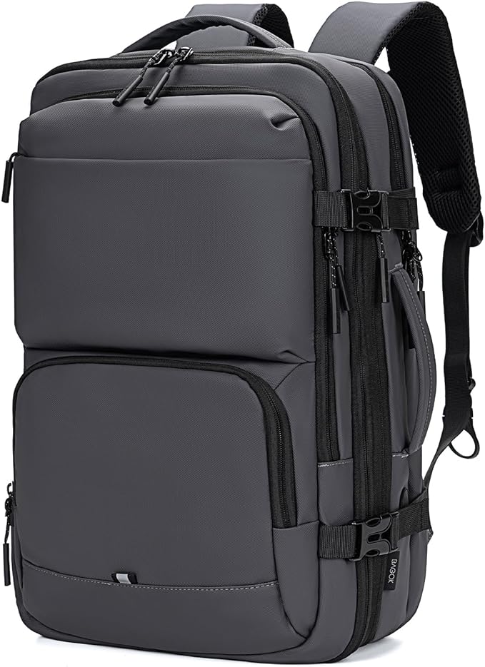 BAGOK Carry On Travel Backpack, 35L-40L Expandable Extra Large Airline Approved,Lightweight Daypack for Men and Women（Gray）
