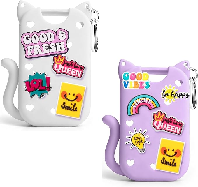 Silicone Case for Touchland Hand Sanitizer Spray, Compatible with Touchland 1 FL OZ/30ML with Keychain & 8 Charms, Cute Hand Sanitizer Travel Accessories, Mothers Day Gifts (White+Purple)