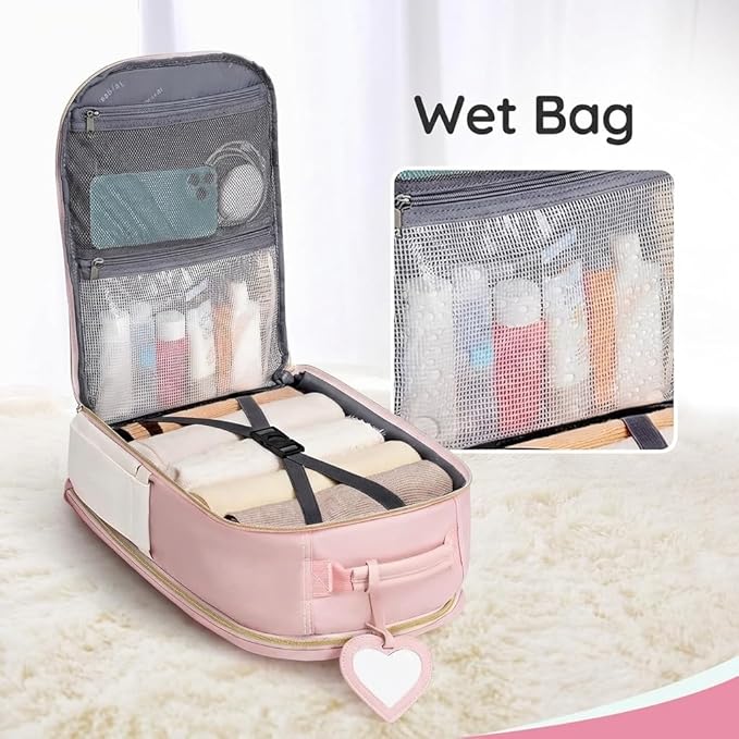 Taygeer Kids Travel Backpack for Airplane, Small Travel Backpack for Girls with Luggage Tags & Water Bottle Pocket, Underseat TSA Approved Airline Personal Item Bag for Women Teens Girls School, Pink