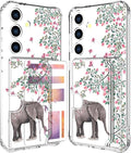 Compatible with Samsung Galaxy S24+ Plus / S25+ Plus Case Card Holder for Women Cute Design,Wallet Phone Cases Transparent Cool Kawaii Protective (Clear Elephant Flowers)