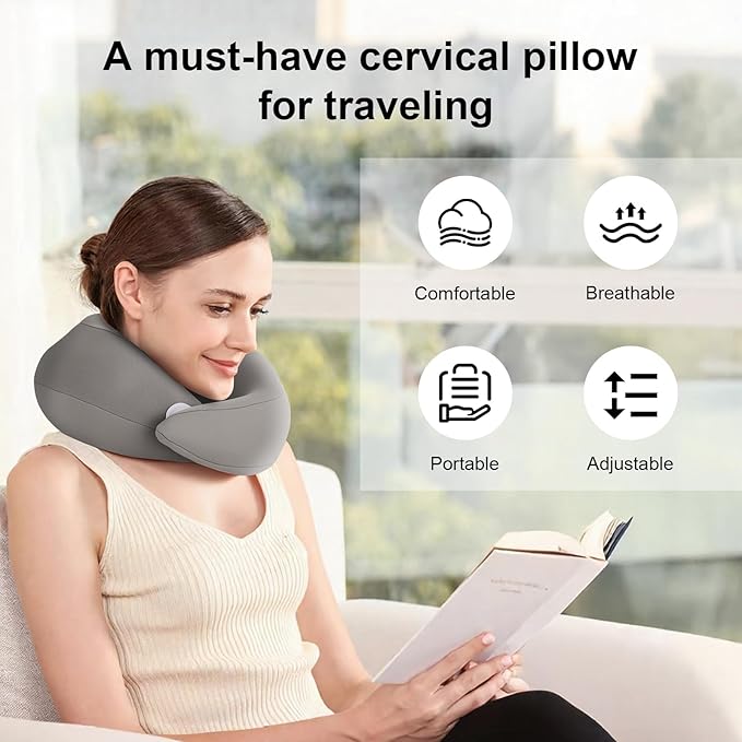 Travel Neck Pillow Airplane,Memory Foam Neck Support Pillow for Traveling,Long Flight Must Haves Neck Brace for Sleeping (Blue)