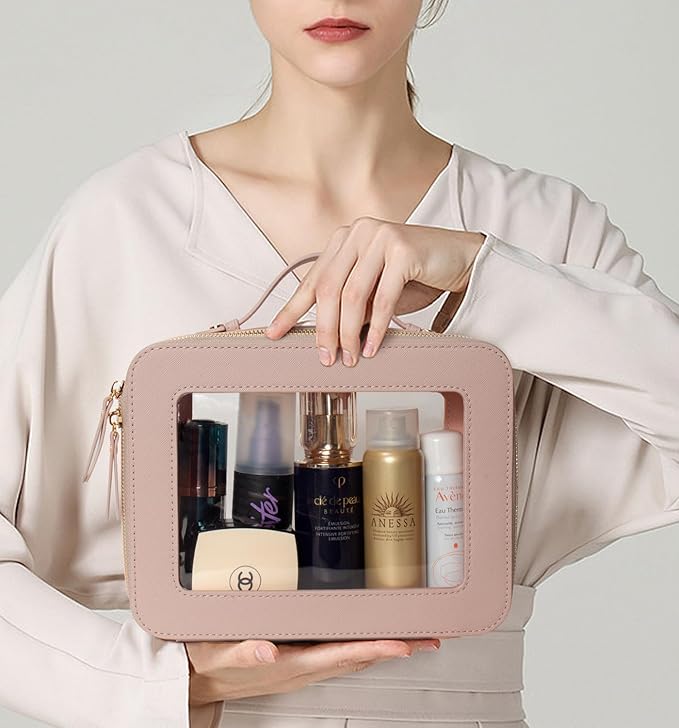 LETGO Clear Makeup Bags - TSA Approved Toiletry Bags with Zipper, Makeup Organizer for Carry-on Travel Essentials, Cosmetic Bags for Women & Men (Large Nude)