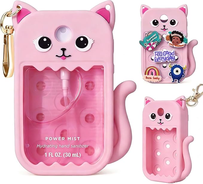 Cute Ear Silicone Case Compatible with Touchland Hand Sanitizer Spray (Fit for 1 FL.OZ), Protective Case with Keychain, Hand Sanitizer Holder (Pink)
