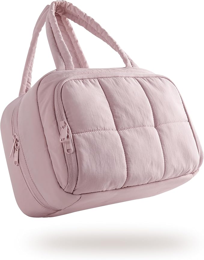Marscamd Travel Makeup Bag for Women, Puffy Cosmetics & Toiletry Organizer with Leakproof Pockets for Travel-Size Shampoo, Conditioner, Brushes & Essentials - Medium Size, Pink (Bag Only)