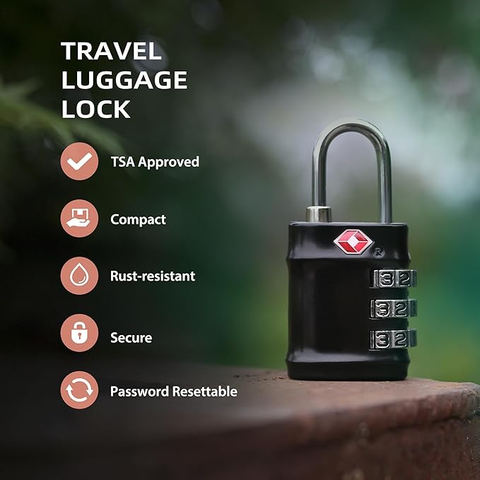 TSA Locks for Luggage, Combination Lock for Locker, Travel Essentials Padlock Combination, Combo Small Padlock for Gym Locker, Suitcase, Gun Case, Backpack, Bag, Zipper, Box, Cabinet