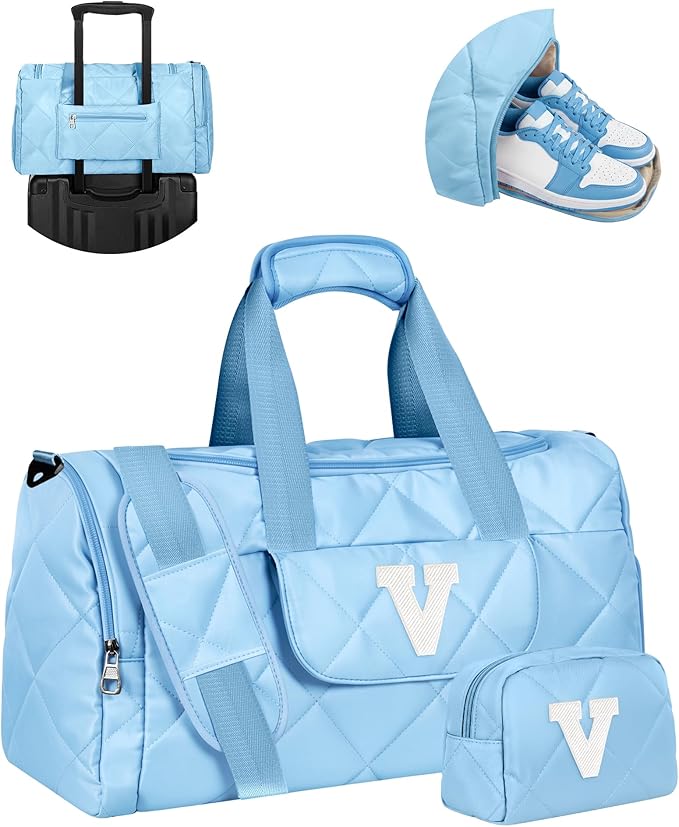 Elilier Thank You Gift Idea, Personalized Quilted Duffle Bag for Women, Travel Essentials, Unique Weekender Bag, Gym Bag with Shoe Compartment & Wet Separation, Gifts for Coworker, Friends