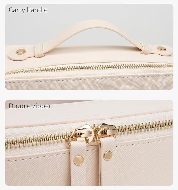 LETGO Clear Makeup Bags - TSA Approved Toiletry Bags with Zipper, Makeup Organizer for Carry-on Travel Essentials, Cosmetic Bags for Women & Men (Large Beige)