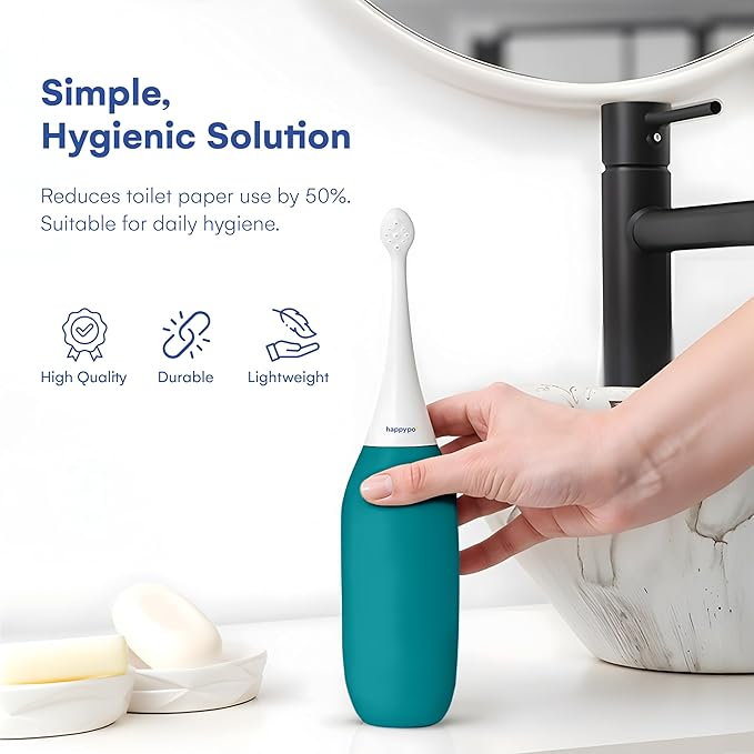 HappyPo The Original XL Butt Shower - Portable Bidet with 50% More Volume - The Easy-Bidet 2.0 Replaces Wet Wipes and Shower Toilet - Portable Bum Spray for Travel - Turquoise