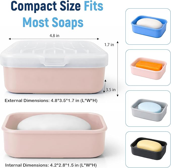 Leakproof Silicone Travel Soap Case: Compact Portable Bar Soap Case with Drainage Layer & Upgraded Lid - 2026 Travel Essentials for Camping, Gym, Shower & Carry-on Bags (Pink)