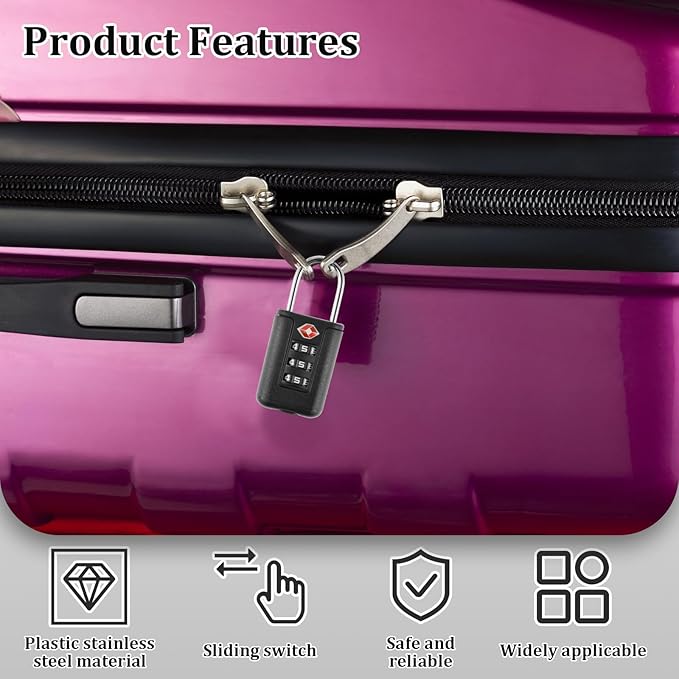 3Pcs TSA Approved Luggage Locks 3 Digit Travel Combination Portable Small Padlocks Stainless Steel TSA Accepted Toolbox Locks for Travel Bag Suitcase Lockers