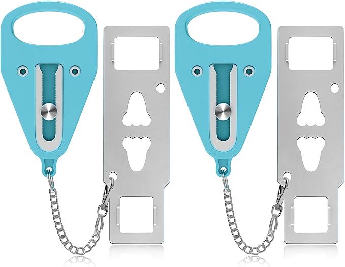 Sturdy Portable Door Lock Teal -2 Pack Door Locks for Additional Privacy and Safety in Hotel, Apartment,and Prevent Unauthorized Entry for Family Trip or Traveling Alone Home Dorms