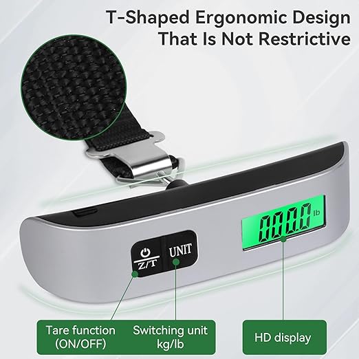 Luggage Scale, Digital Luggage Scale for Travel, Widen Upgrade Rubber Grip, 110 Pounds Portable Suitcase Scales with LED Display, Temperature Sensor, Peeling Function