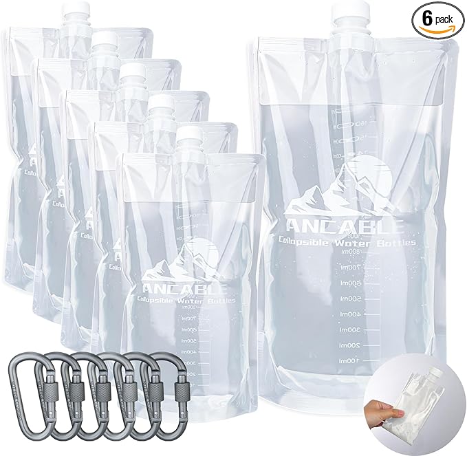 Ancable 64oz Collapsible Water Bottles, 6-Pack Reusable Travel Foldable Water Bottles for Hiking Camping Running Bike, BPA-Free Water Bottle