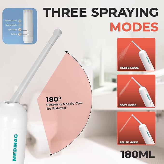 Portable Bidet for Travel, Rechargable USB-C 3 High Pressure Modes Travel Bidet Compact Waterproof Handheld Sprayer Device for Women, Men, Babies - Ideal for Personal Hygiene (White)