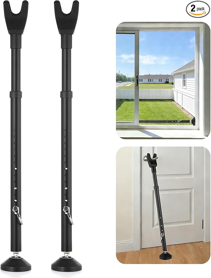 2 Pack Door Stoppers Security Bar, Heavy Duty Sliding Door Lock, Adjustable 21"-49" Safety bar for Sliding Glass, Hinged Doors, Window & Patio, Door Jammer for Home, Apartment, Hotel, Travel (Black)
