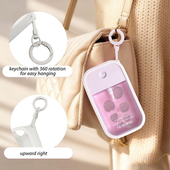 Silicone Case for Touchland Hand Sanitizer Spray 1 fl oz,Protective Case with Dual Keychains and Back Hole Design,Portable Hand Sanitizer Holder Keychain for Daily Outings, Travel & More (White)