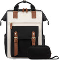 LOVEVOOK Laptop Backpack for Women, Teacher Bag Work Backpack Purse Laptop Computer Back Pack, Business Travel Backpack, Nursing College School Bookbag, 15.6 Inch, Black-Beige-Brown